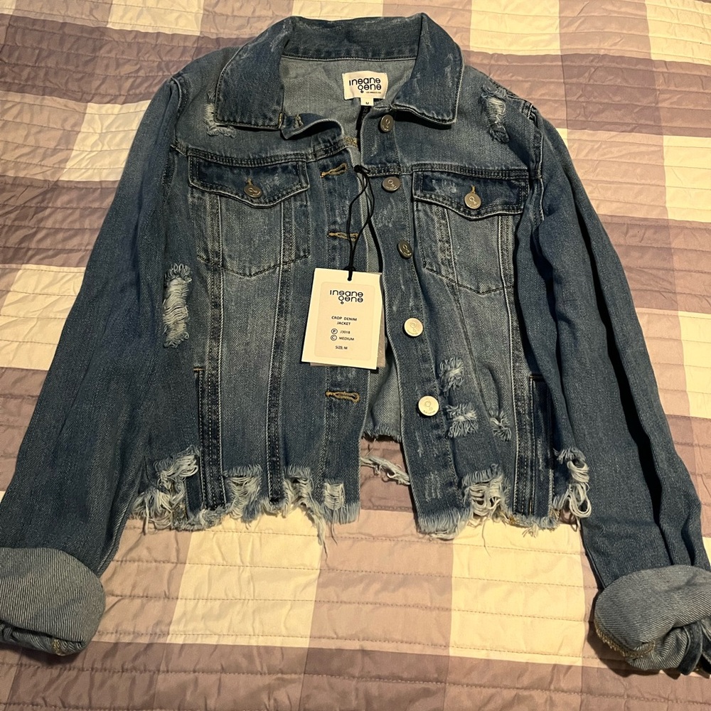 New with tags Insane Gene distressed cropped denim jacket!